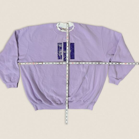 Vintage 90s Grandma Floral Sweatshirt Purple Crew Neck Size 2XL - Picture 2 of 5